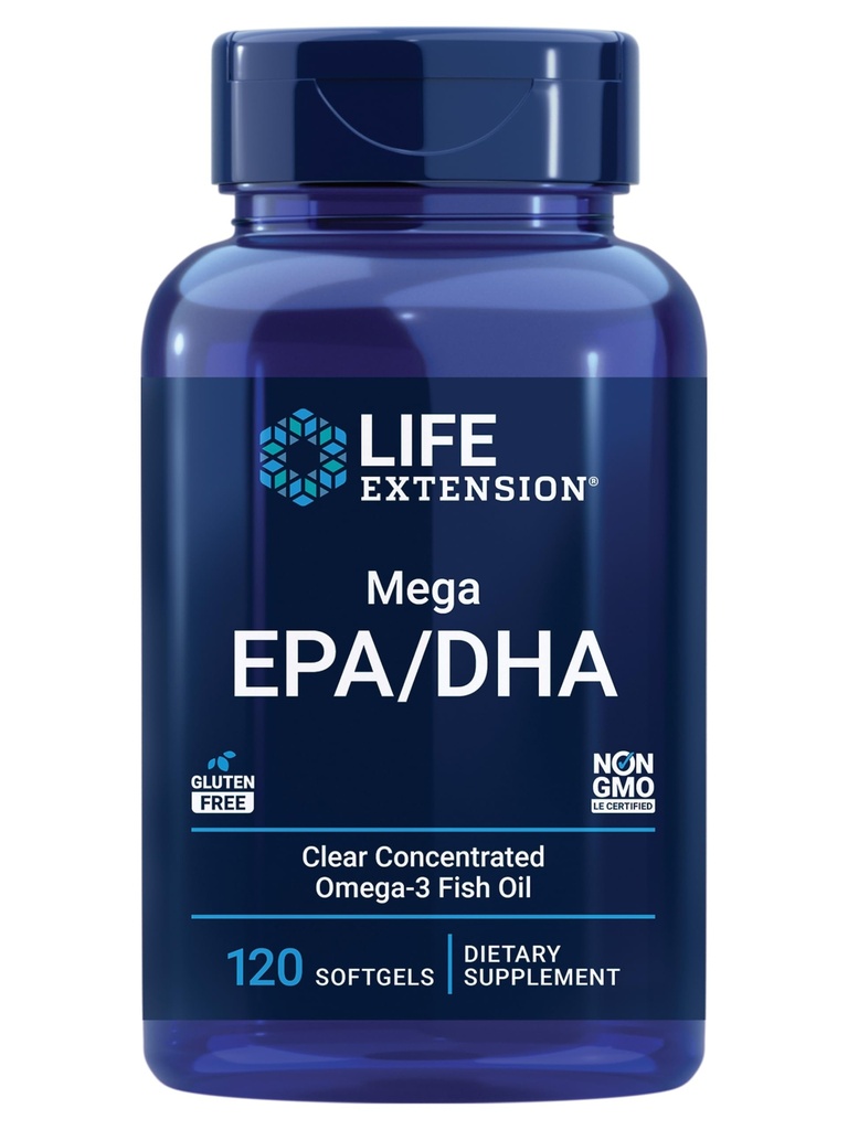 ライフエクステンションメガEPA / DHA、オメガ-3脂肪酸、ハート&脳の健康、非GMO、グルテンフリー、120ソフトジェル
