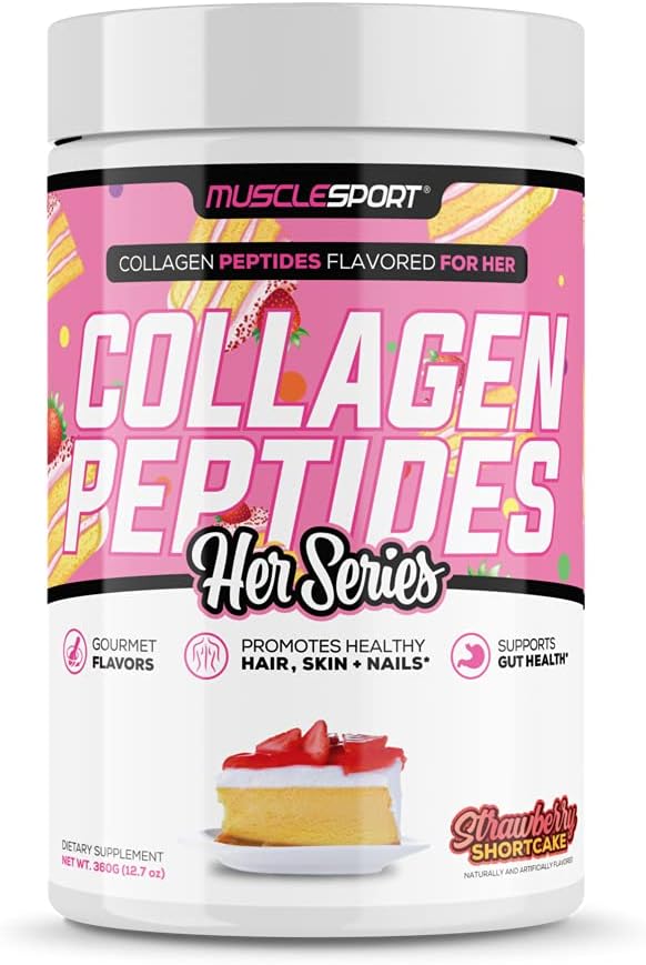 Musclesport Collagen Peptides - Hydrolyzed Grass Fed Collagen Powder Supplement - Promotes Healthy Hair, Skin, Nails, Joints - 30 Serving (Strawberry Shortcake)