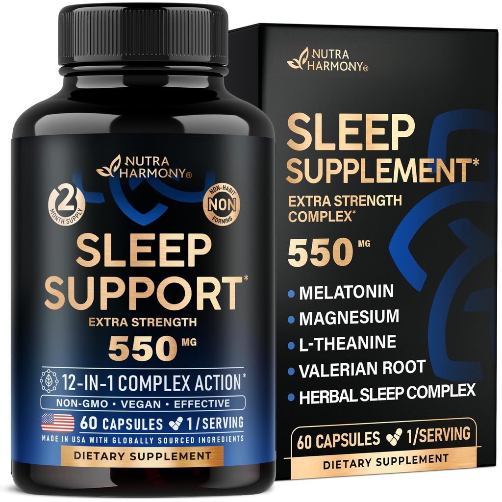 大人550mgのための眠る丸薬 - メラトニン3mg   睡眠のためのヴァレリアンルート | L-テアニン | マグネシウム - 天然睡眠補助食品 - 残りサポートを形成するノンハビット - アメリカ製 - 1 /日、2ヶ月の供給