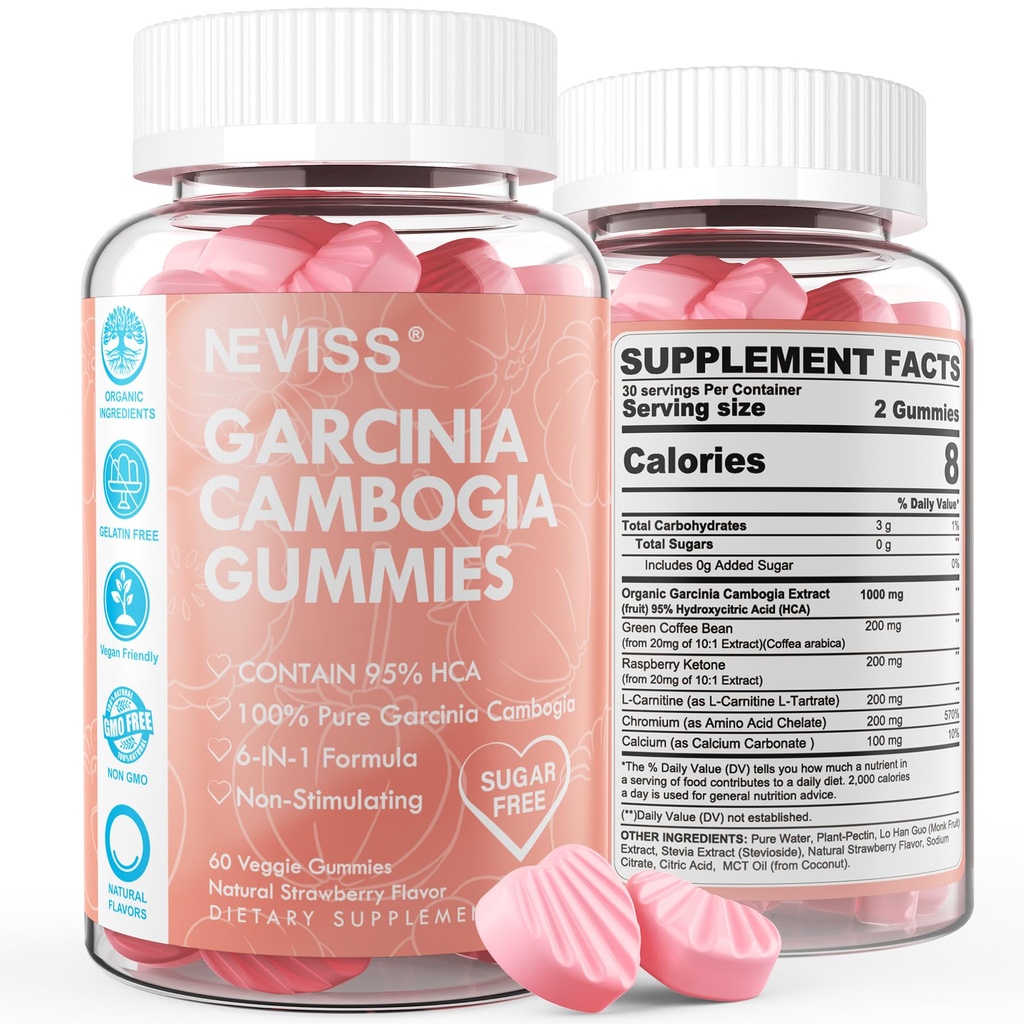砂糖の自由な Garcinia の Cambogia のグミー 1000mg の L カルニチン、ラズベリーのケトン、クロム、メタボリズムのための緑のコーヒー豆、100% の有機エキス、ビーガン、いちごの味 60 の Cts が付いている HCA の純粋なエキス