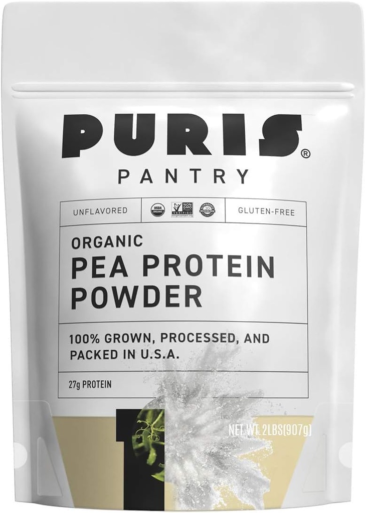PURIS® Organic Pea Protein Powder, 100% 米国製, 2 LB Unflavored, 認定オーガニック, 完全菜食主義者の, グルテンフリー, 乳製品無料, 乳製品フリー, ノン GMO, 植物ベースのタンパク質, Keto, BCAA (2 Pound), Unflavored)