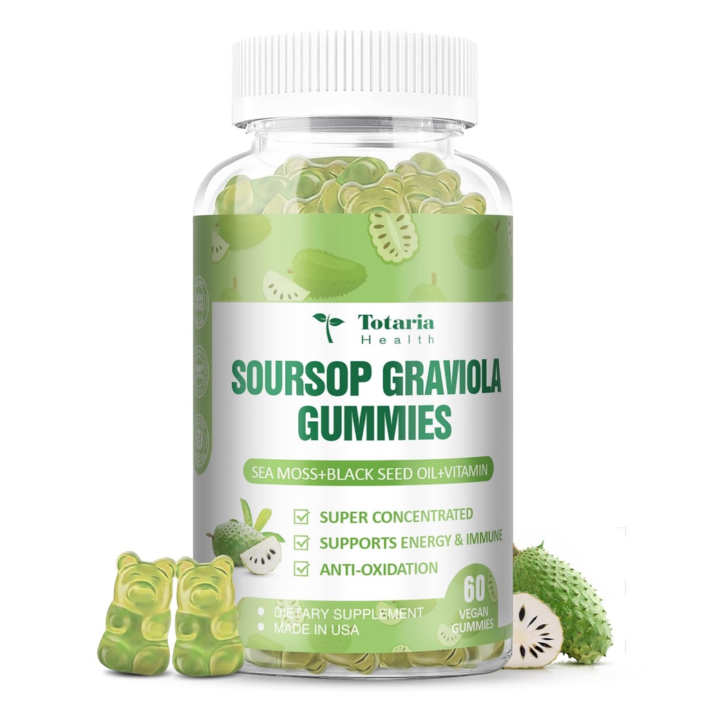 Totariaの砂糖の自由なSoursopオイルのグラビオラ海苔のガミー - サポート消化性の睡眠の皮の健康、免除及び酸化防止剤 - 海苔、150mg黒い種のオイルの有機性非GMOのビーガンが付いているガナバナのフルーツ