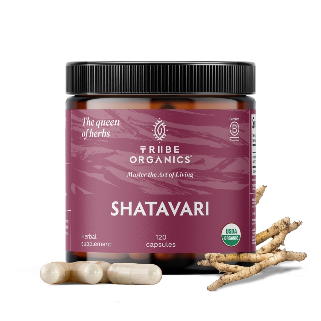 TRIBE ORGANICS Organic Shatavari Herbal Supplement - ホルモンバランス | 女性の生殖健康 | 乳化 | 免疫・炎症サポート - 非GMO USDA Organic 120 ビーガンカプセル