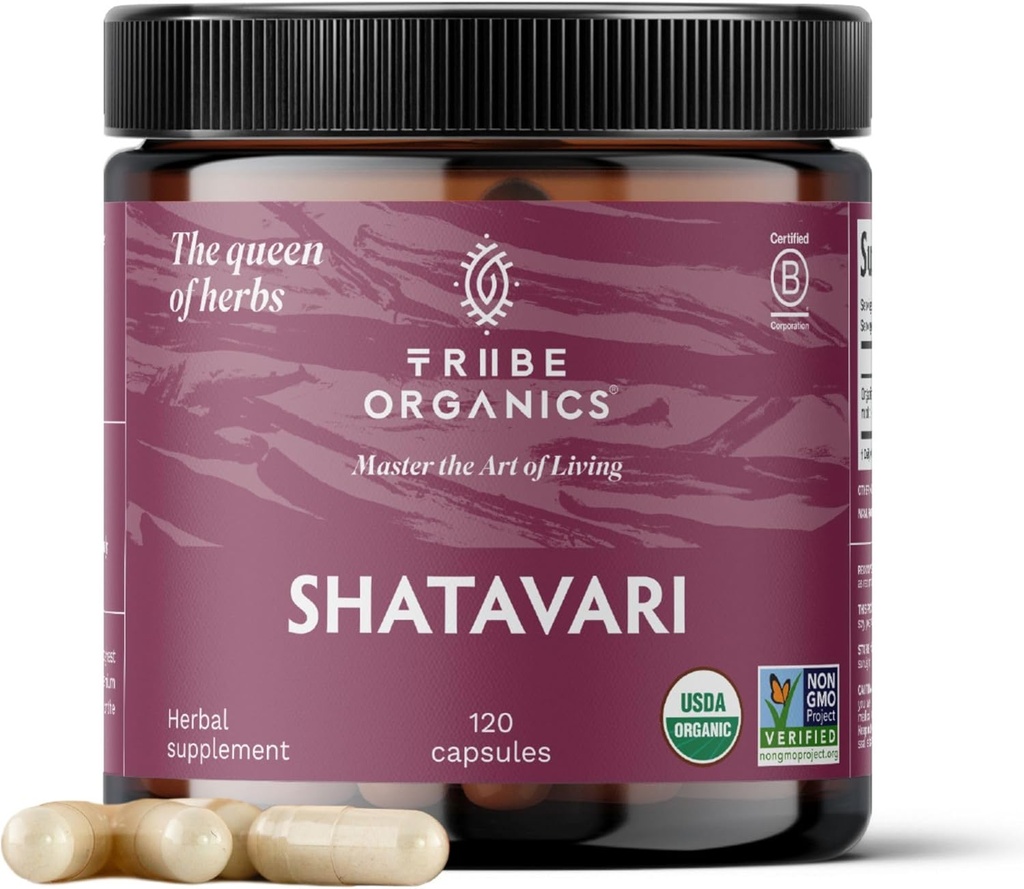 TRIBE ORGANICS Organic Shatavari Herbal Supplement - ホルモンバランス | 女性の生殖健康 | 乳化 | 免疫・炎症サポート - 非GMO USDA Organic 120 ビーガンカプセル