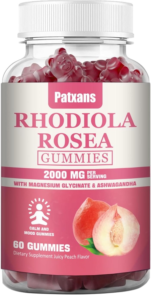 1パック2000MG Rhodiola Rosea Gummies - 耐久性、気分&ストレス、睡眠&疲労救済サポート、60錠のためのRhodiolaサプリメント&Cortisol減力剤。