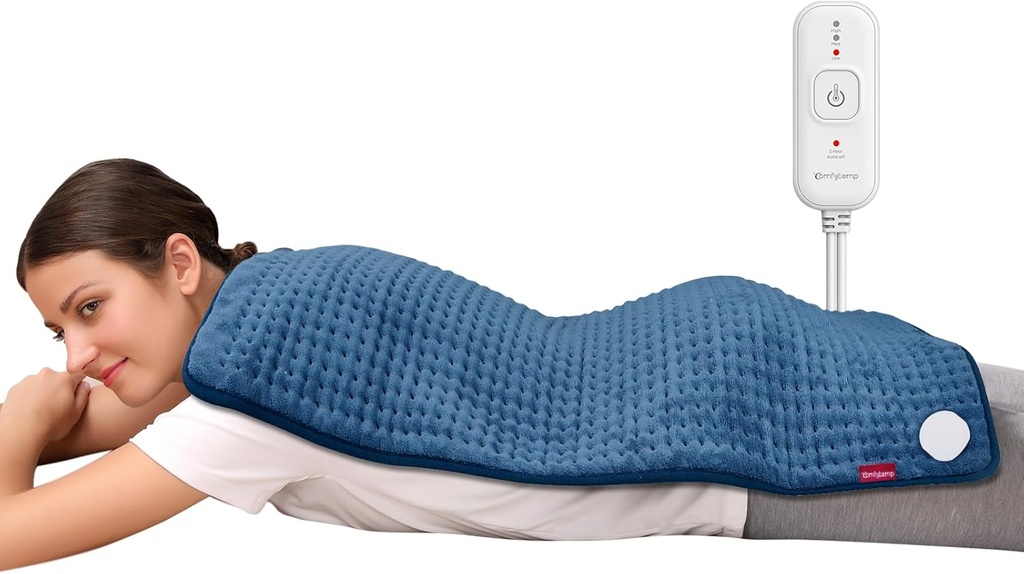 背部痛みの軽減のためのComfytempのヒート パッド、余分大きい暖房パッドXXL、女性のための誕生日のギフトママの彼女の妻、17" x 33」の王のサイズの電力暖房のパッド 期間のクランプ(青)
