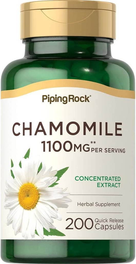 パイピングロックシャモミールエキスカプセル1100mg | 200丸薬 | ハーブサプリメント | グルテンフリー、非GMO