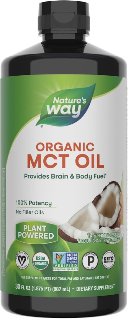 Nature's Way Organic MCT Oil、30 Fl Oz、Brain、Body Fuel from Coconuts*、C8カプリル酸、C10カプリル酸、Keto、Paleo認定、有機、非GMOプロジェクト検証