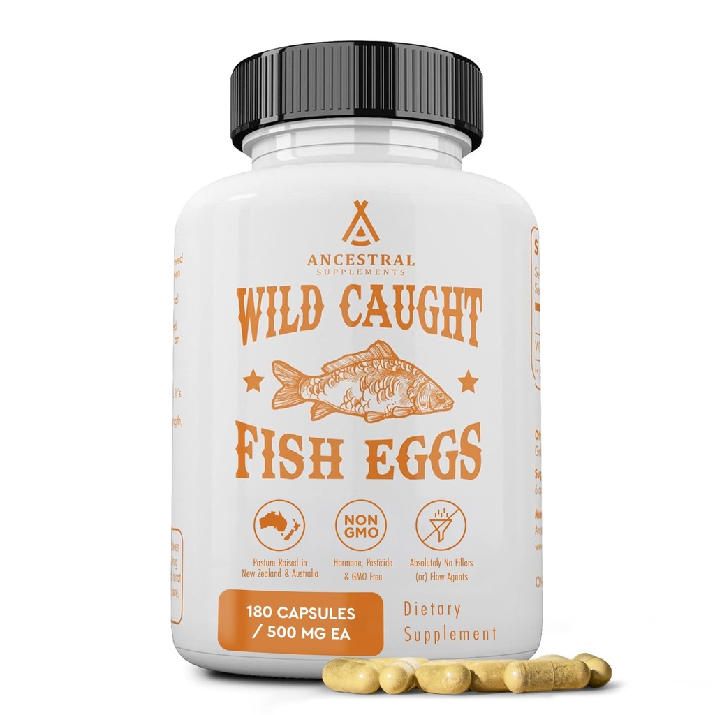Ancestralは野生のキャッチフィッシュエッグ、2400mg、Omega-3サプリメントは、脳、心、豊饒および炎症性の健康、ビタミンD、K2、およびA、非GMO、180カプセルの食品のソースをサポートしています