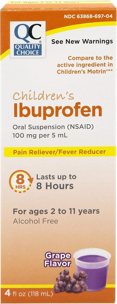 質の選択の子供のIbuprofen 100mgの口頭懸濁液、苦痛/熱の減力剤、ブドウの味4 FLのOZ