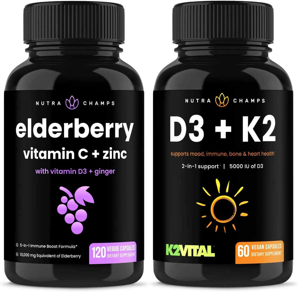 NutraChamps エルダーベリーとビタミン D3 + K2 カプセル バンドル