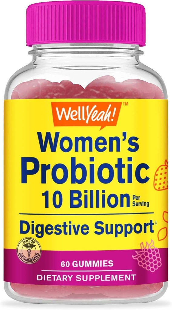 女性のガミーのためのWellYeah Probiotics - 10億CFU - 消化器サポート、グットヘルス、およびフェミニンヘルスサポート - 天然由来の味 - ビーガン、遅延解放レディースプロバイオティクス - 60グミー