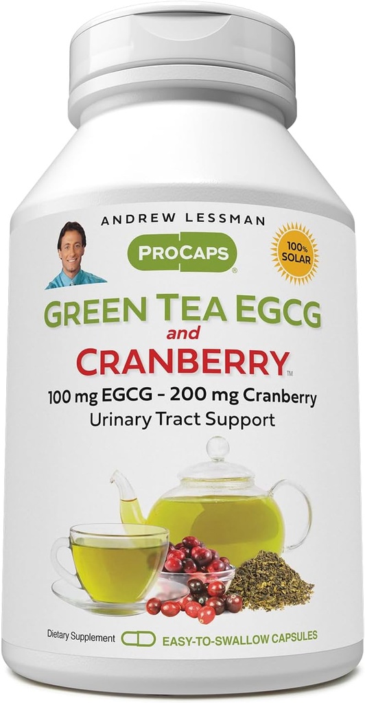 ANDREW LESSMAN 緑茶 EGCG & Cranberry 180 カプセル - カテキンとポリフェノールの標準化。 身体を通してチス、臓器、システムを保護するのに役立ちます。 強力な酸化防止サポート