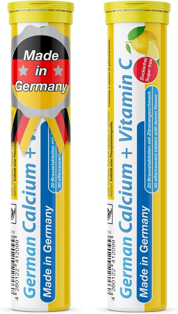 ドイツのカルシウム + VIT. C - 40 ビーガンドリンク エッフェルビセント錠 - レモンライム風味 - ドイツ製