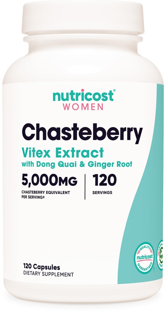 女性120のカプセルのためのNutricostのChasteberryの補足、サービスごとの5000mgの等価(10:1のエキスの500mgから)、ドン・キー及びジンジャーの根のエキス、ベジタリアン、グルテンフリー及び非GMO