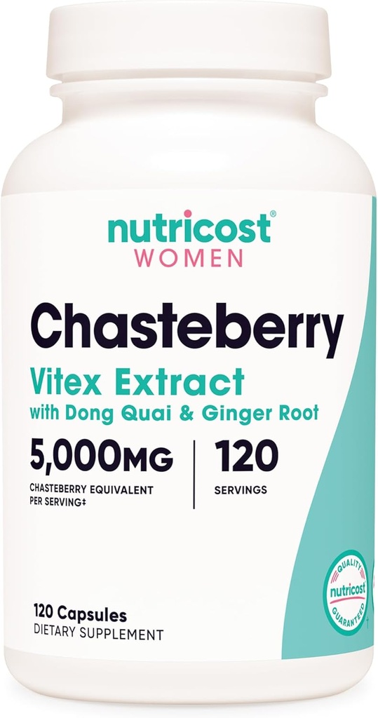 女性120のカプセルのためのNutricostのChasteberryの補足、サービスごとの5000mgの等価(10:1のエキスの500mgから)、ドン・キー及びジンジャーの根のエキス、ベジタリアン、グルテンフリー及び非GMO