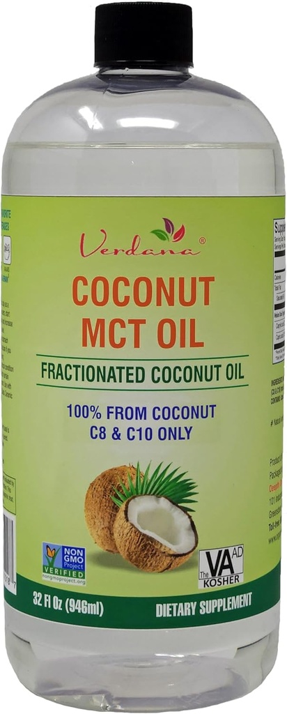 Verdana Food Grade MCT Oil 32 oz – for Keto Coffee, Unflavored Natural Oil Pulling Mouthwash & Massage - 100% Coconut Derived Fractionated Oil – Medium Chain Triglycerides C8 C10 –Non-GMO, Kosher