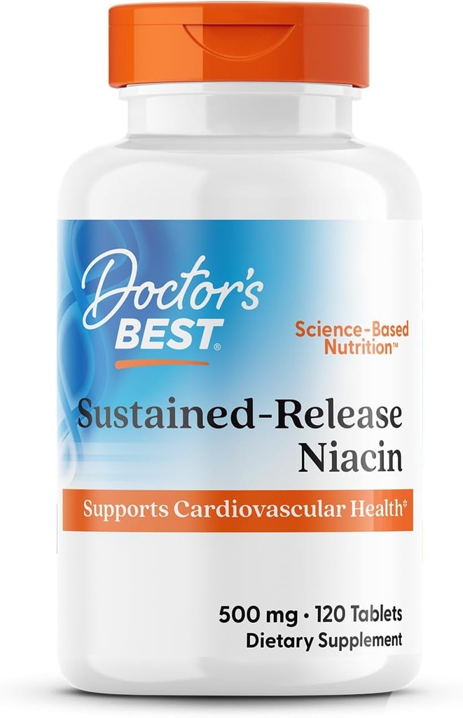 Doctors Best Sustained-Release Niacin with niaXtend, Supports Heart Health, Non-GMO, Gluten Free, Vegan 120 Tablets