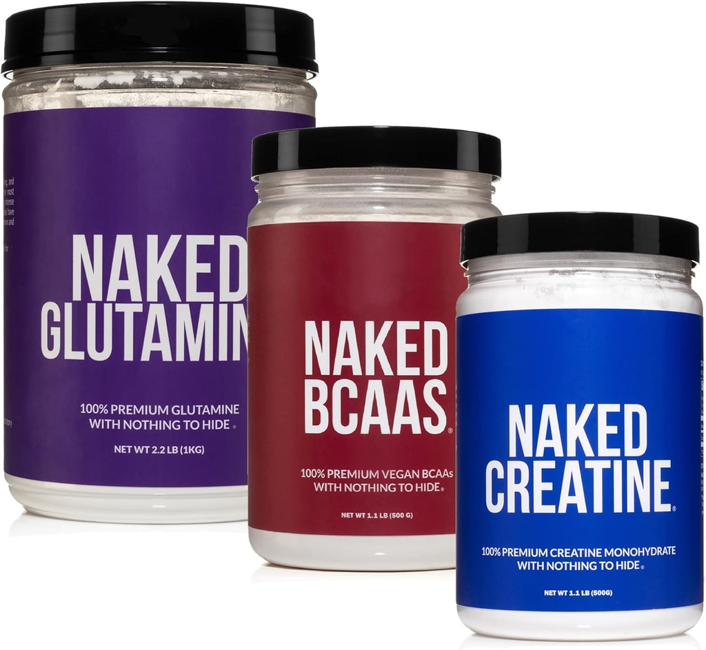 NAKED筋肉成長と回復バンドル:純粋なグルタミン、クレアチン、およびBCAAを吸収
