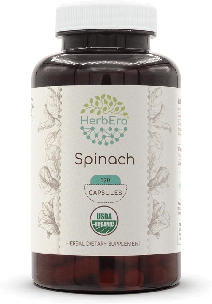 HerbEra Spinach 120カプセル、500 mg、USDA Organic Spinach(Spinacia oleracea)ドライリーフ(120カプセル)