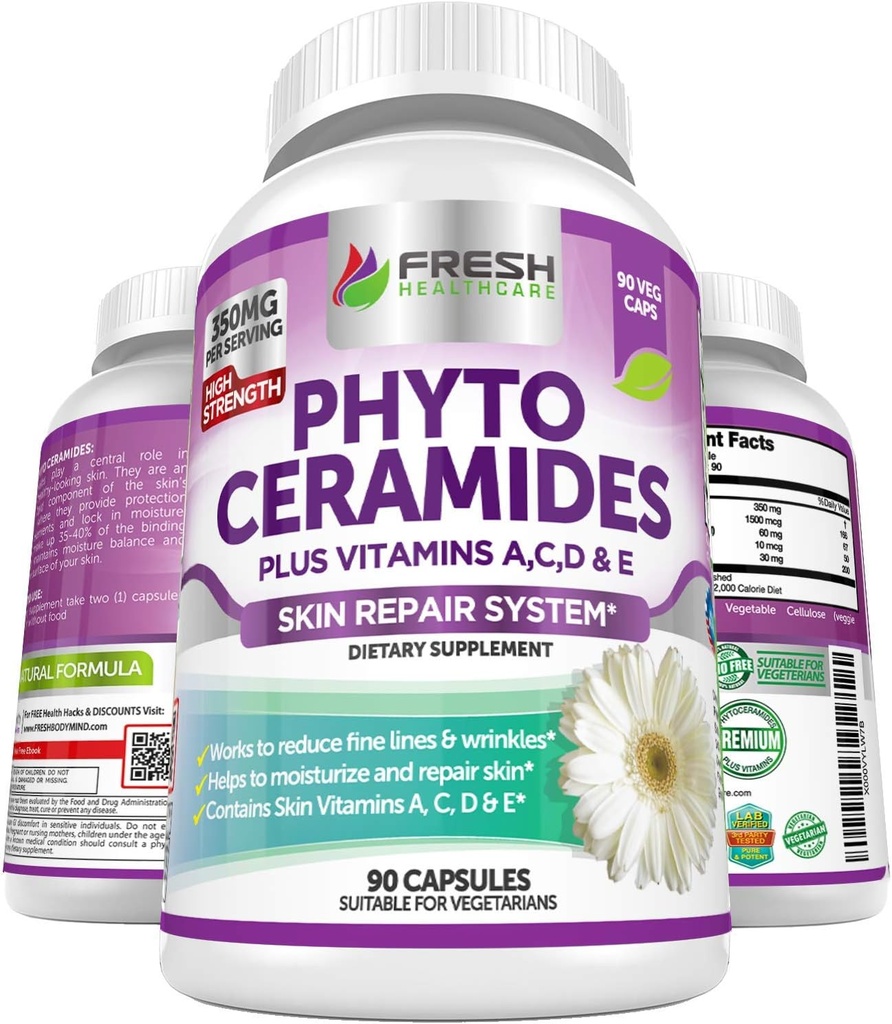 Phytoceramide - 3か月の供給-プラス皮のビタミンA、C、D及び皮の修理及び若返りのためのE -新しいヘルスケアによる減らされた良いライン及びしわのための反老化のパワーハウス