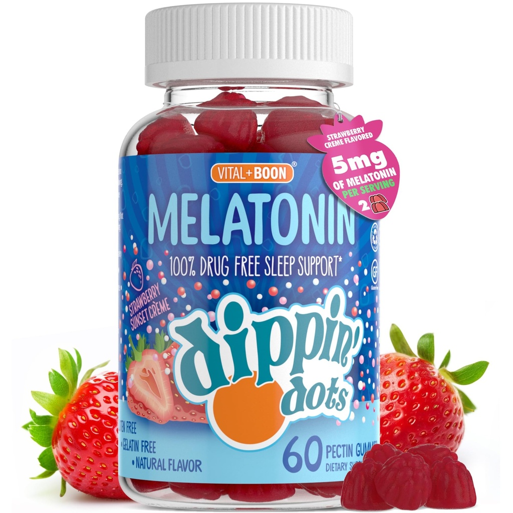メラトニン 睡眠サポート ガミー(60カウント) イチゴ サンセット クリーム 風味の咀嚼 | 2.5mg per Gummy Sleep Supplement for Children and Adults | Faster Faster & Longer Sleep