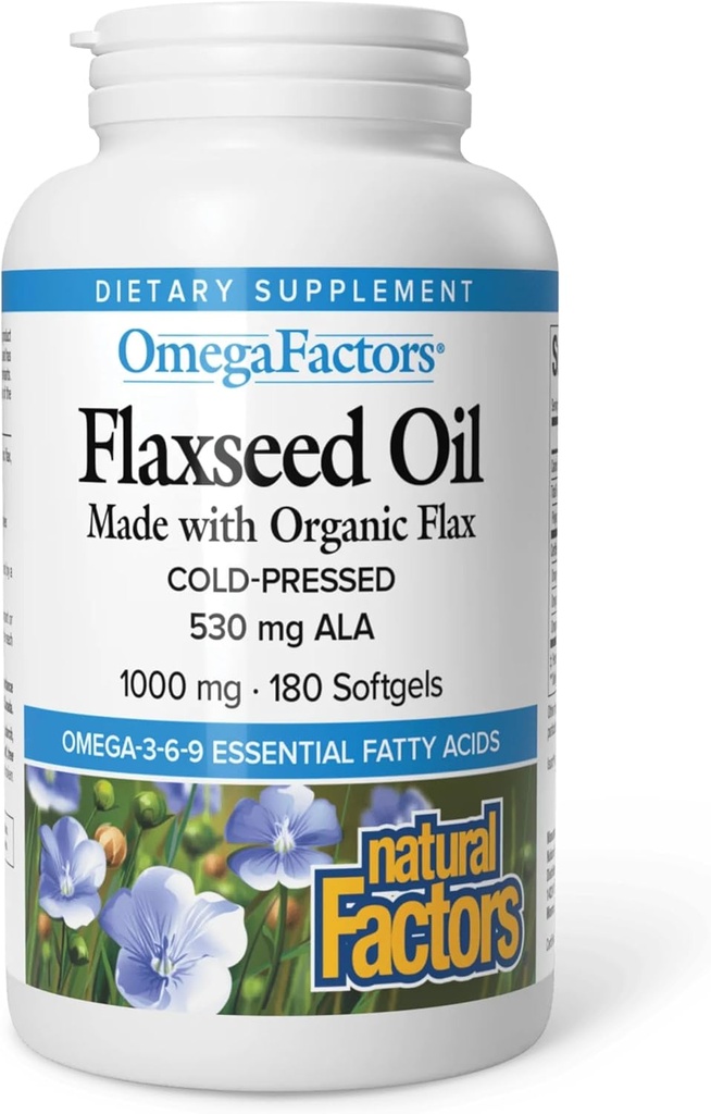 天然ファクター、亜麻仁油によるオメガファクター、オメガ3、6および9脂肪酸、180軟ゲル(180サービング)の全体的な健康をサポート