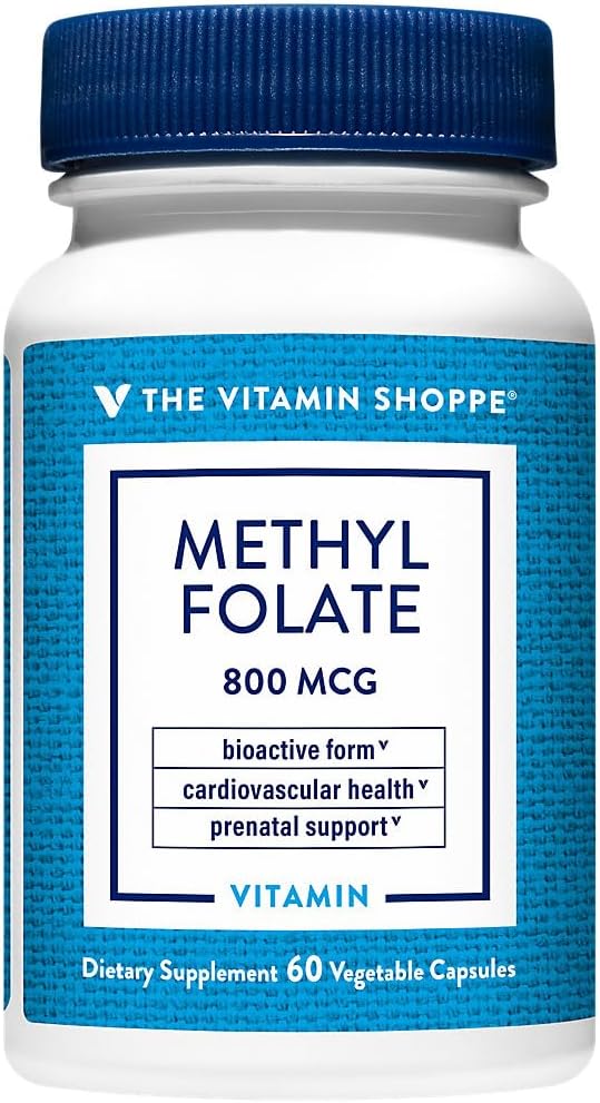 The Vitamin Shoppe Methylfolate for Women's Health - Prenatal Support & Baby Development - 800 MCG (60 Vegetable Capsules)