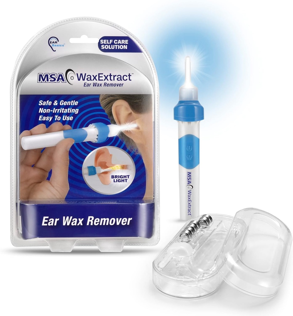Wax Extract Ear Wax Remover w / 2 フレキシブルチップ、LEDライト、クリーニングブラシ | 安全で効果的なイヤーワックス振動と真空を優しく除去する Wax Buildup | 大人と子供のためのプレミアムイヤー吸引真空