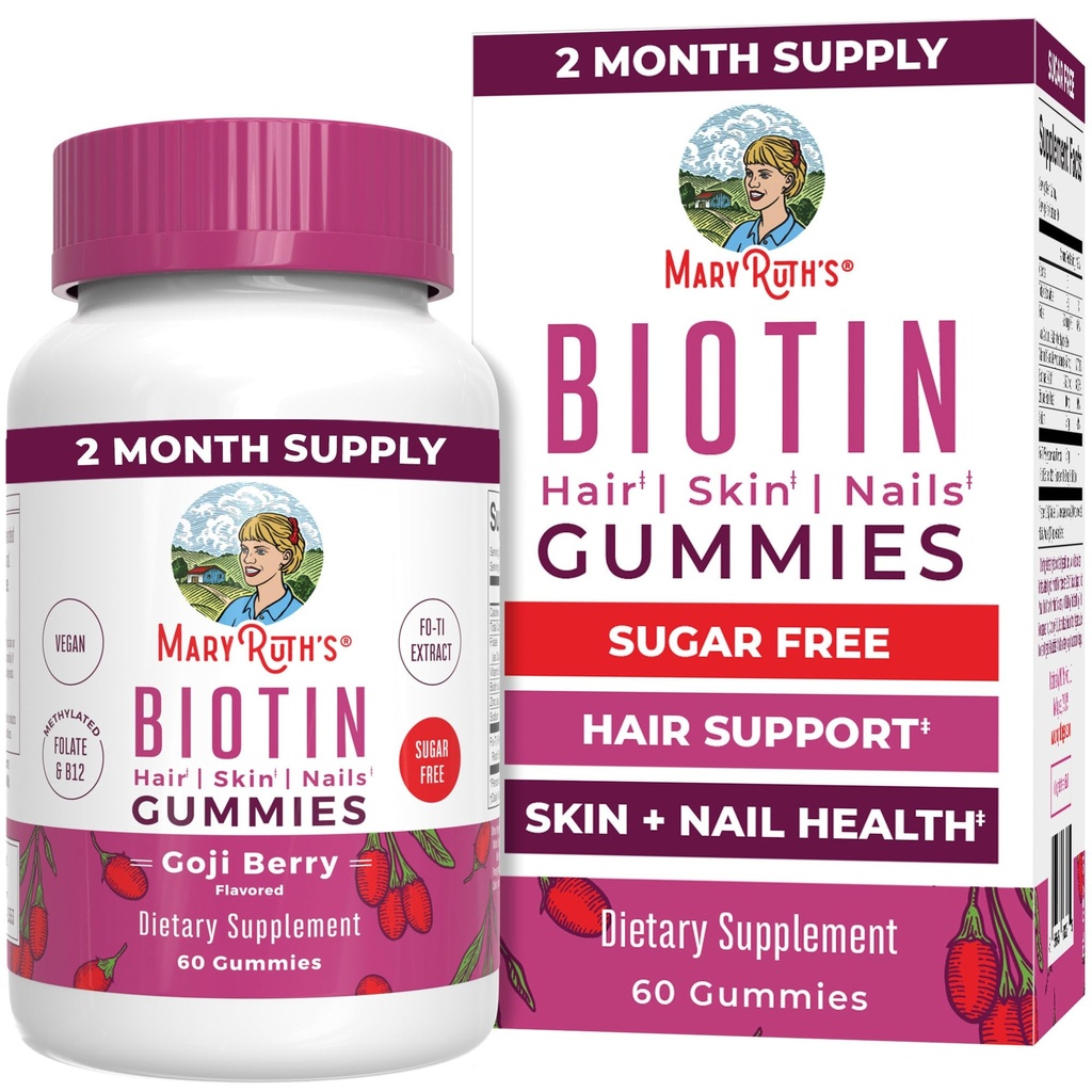 MaryRuth Organics Biotin Gummies | 砂糖フリー | 完全菜食主義者 | 完全菜食主義者 | 2,500mcg ビオチンサプリメント | 美容皮膚・爪のビタミン | 毛の成長のビタミン | 毛の成長の補足 | 60 カウント