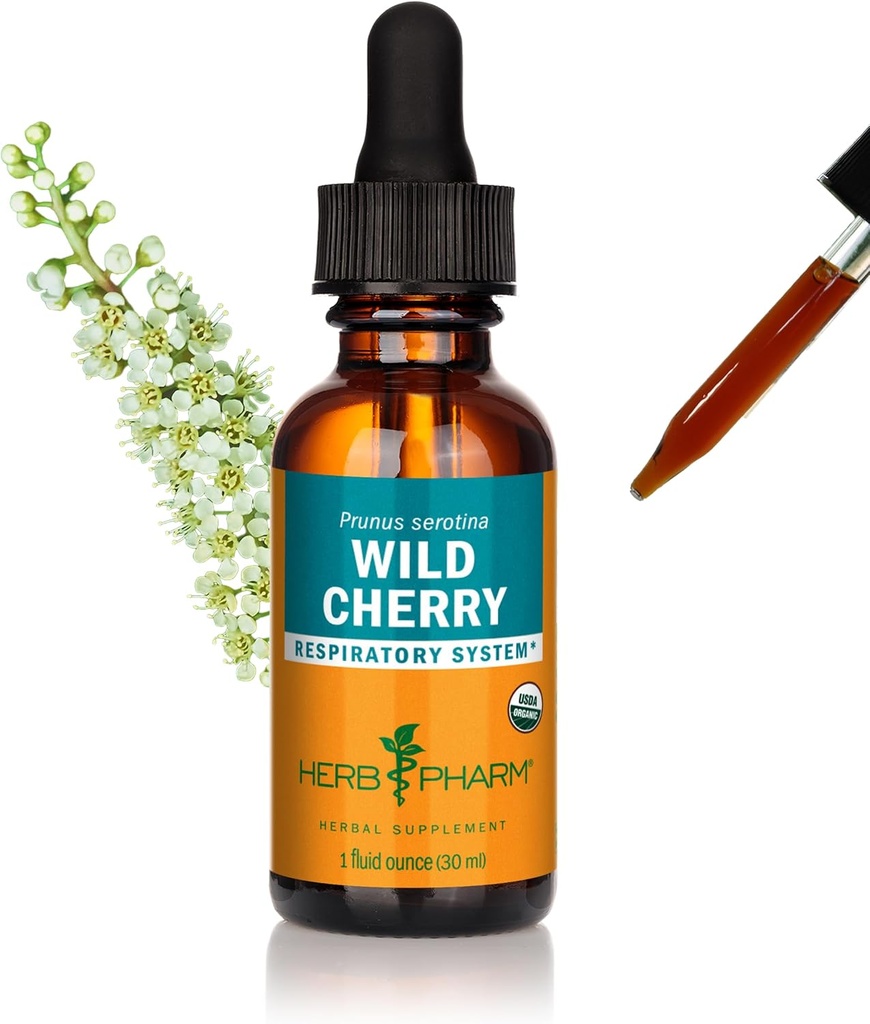 Herb Pharmは、呼吸器サポートのための有機性ワイルドチェリー樹皮液エキス - 1 Ounce (DWCHER01)