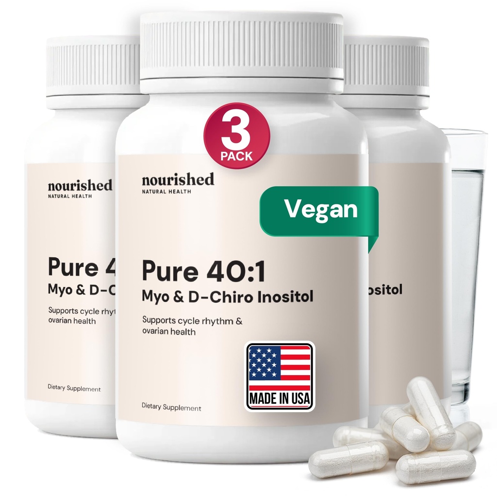 Nourished 40:1 Myo-inositol & D-Chiro Inositol - 女性のためのサプリメント、皮膚の健康、または月経サイクル症状 - 女性のためのホルモンバランス - 360カプセル