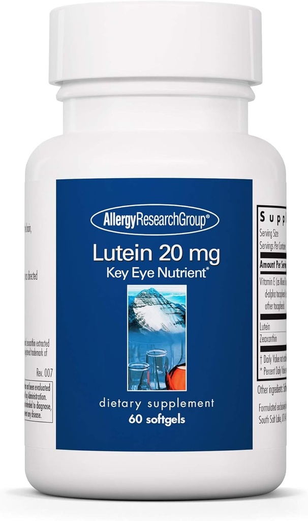 アレルギー研究グループ ルテインサプリメント - 目のビタミン、20mg ルテインとゼアキサンチンは、目の健康、視力ケア、Softgels - 60カウント