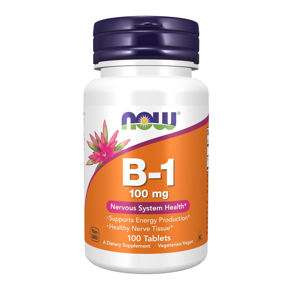 NOW食品は、ビタミンB-1 100mg、エネルギー生産*、神経系健康*、100錠を補います
