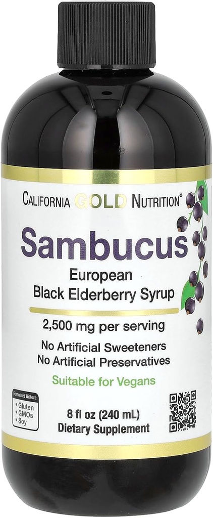 カリフォルニアの金の栄養のElderberryのシロップ、黒いElderberry (Sambucusのnigra)ジュースのコンセントレート、季節的な免疫サポート、人工的な保存剤か甘味料無し、2500のmg、8のflのoz (240のml)