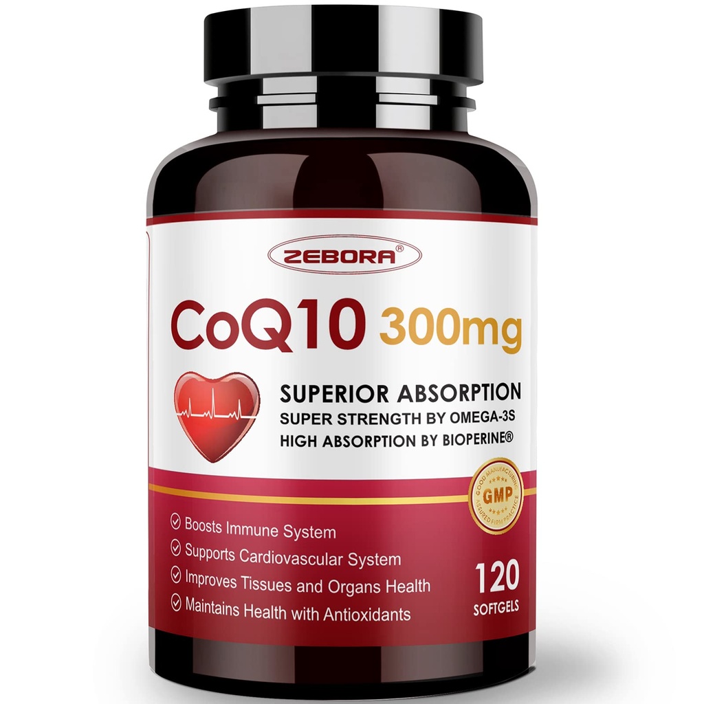 PQQ、BioPerine及びOmega-3、120のZEBORA CoQ10-300mg-Softgelsは高吸収のためのCoenzyme Q10 (Ubiquinone)の補足、強力な酸化剤、サポート中心健康及びエネルギー生産に与えます