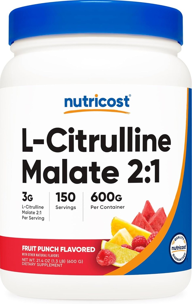Nutricost L-Citrulline Malate 2:1(600g)フルーツパンチ - ワークアウトサポート、筋肉性能、ニトリ酸化物ブースター - フィットネスサプリメントパウダー、75サービング