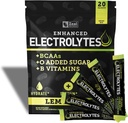 Enhanced Electrolyte Powder Stick Packs (Lemon Lime | 20 Packets) w/ 0 Sugar +BCAAs +B-Vitamins Electrolyte Supplement w Potassium Zinc & Magnesium for Hydration - Keto Electrolytes