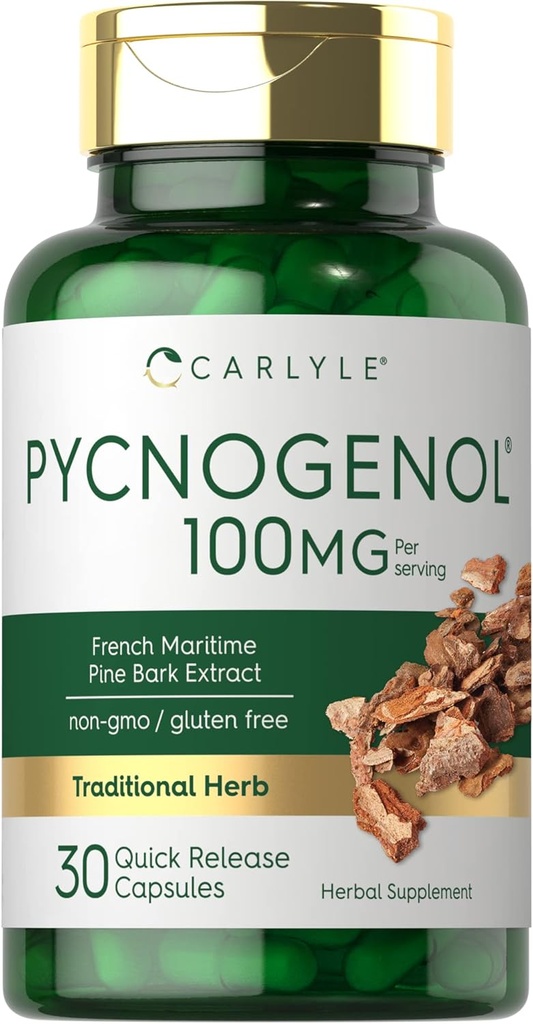 Carlyle Pycnogenol 100mg | 30カプセル | フレンチマリタイムパインバークエキス | ピナス・ピナスタ | GMO・グルテンフリーサプリメント