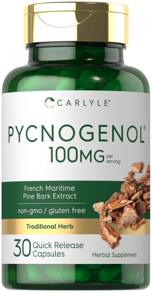 Carlyle Pycnogenol 100mg | 30カプセル | フレンチマリタイムパインバークエキス | ピナス・ピナスタ | GMO・グルテンフリーサプリメント