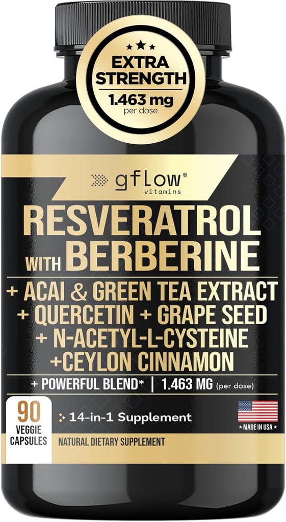 Berberine Green Tea Extract、Ceylon Cinnamon、Grape Seed&Quercetin1000mg Quercetin、N Acetyl cysteine、Acai | 100%ナチュラル、マックス強度 | アメリカ製