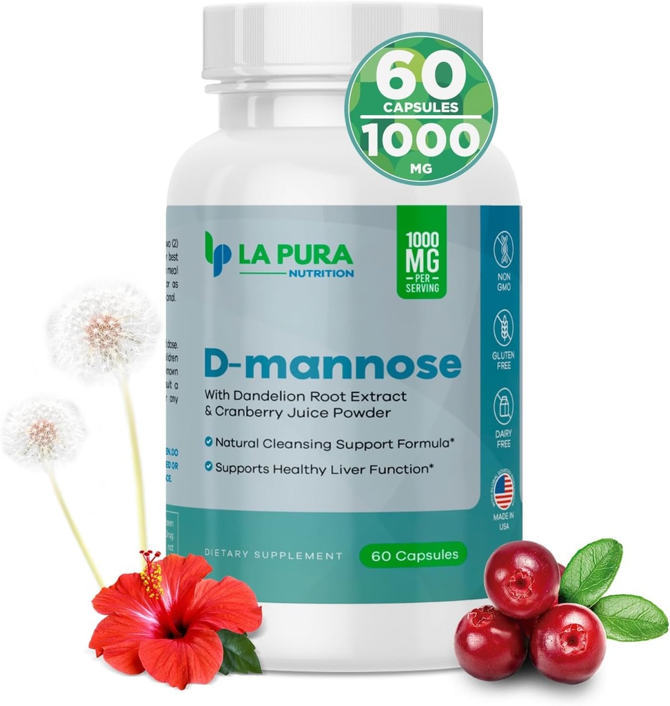 LaPura D-mannose 1000はクランベリー ジュースの粉、ハイビスカスの花及びタンポのハーブのエキス、60のカプセル-自然な清潔になるサポート、健康な肝臓、ぼうこう、尿路機能と mg の補足します
