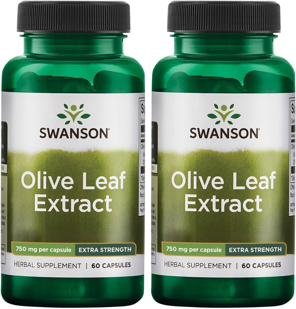 Swanson オリーブ リーフ エキス カプセル 20% Oleuropein - (60 カプセル、750 mg 各) 2 パック