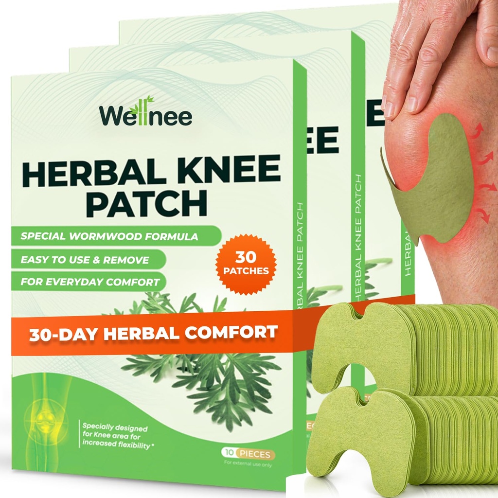 Wellneeの元の草の膝パッチ-Kneeサポート及び筋肉痛のためのWellkneeのプラスター-一時的な救助のための最高の強さ-ウェルネスのための自然なハーブとなされる付着力の熱パッチ(30のパッド)