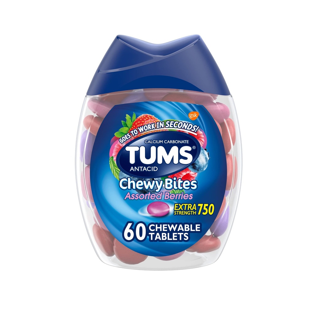TUMSのChewyビットChewable Heartburnの救助および酸の消化の救助のためのAntacidタブレット、分類されたベリー- 60の計算