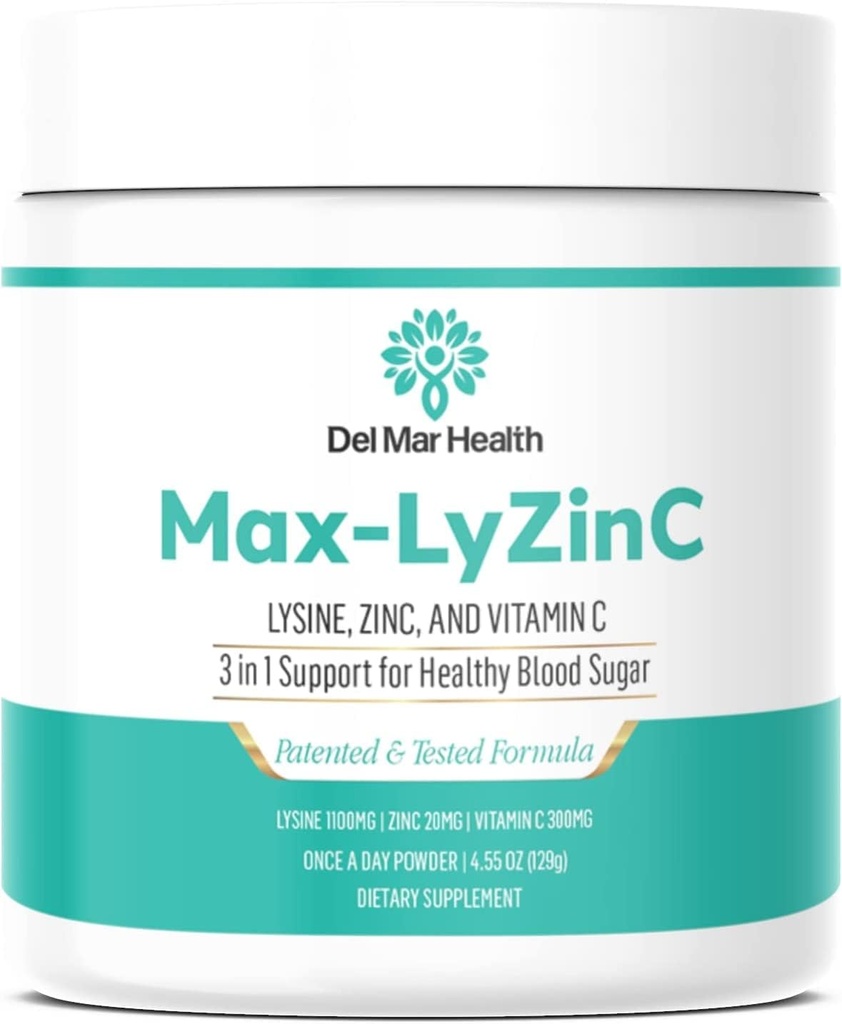 Max-LyZinC | L-Lysine 1100 mg + 亜鉛 6 mg + ビタミン C 100 mg - 健康な範囲で血糖を維持するための3-in-1サプリメント - 1日パウダー