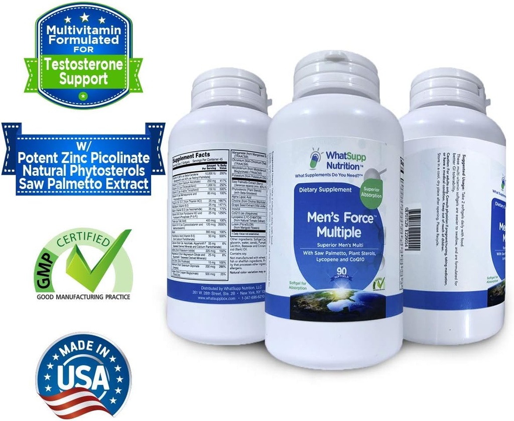 男性のための男性の力マルチビタミン - 優れた吸収処方 | 高効力マルチ | テストステロン支援亜鉛、ソーパルメット、ビタミンD、およびリコピン | 心 & 前立腺の健康