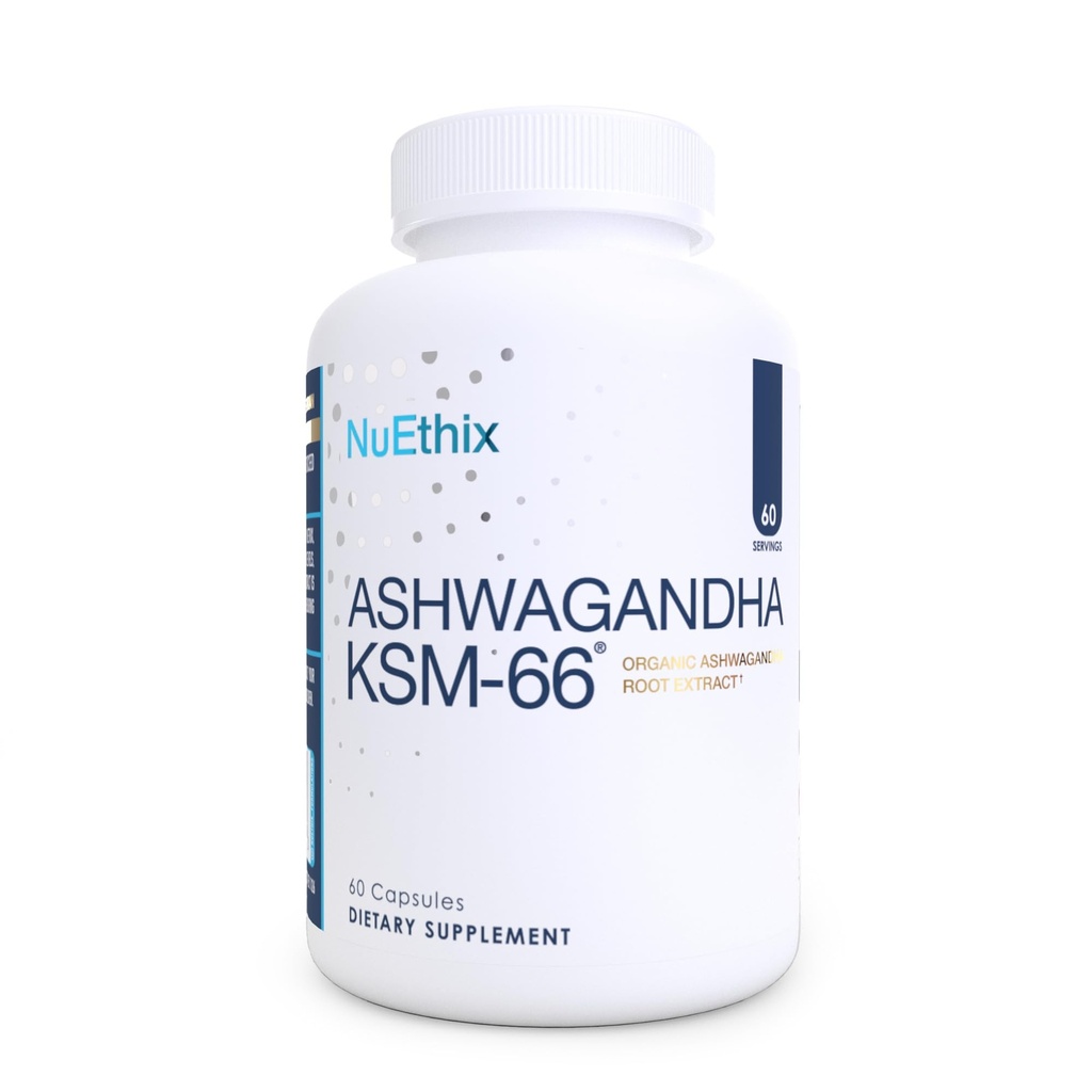 NuEthix 処方 Ashwagandha KSM 66, 500mg の KSM-66 ルート抽出物, 気分, ストレス, & 認知サポート, BioPerine ブラックペッパーエキス, Gluten Free, ベジタリアン, Non-GMO, & Dairy Free, 60 のサービング