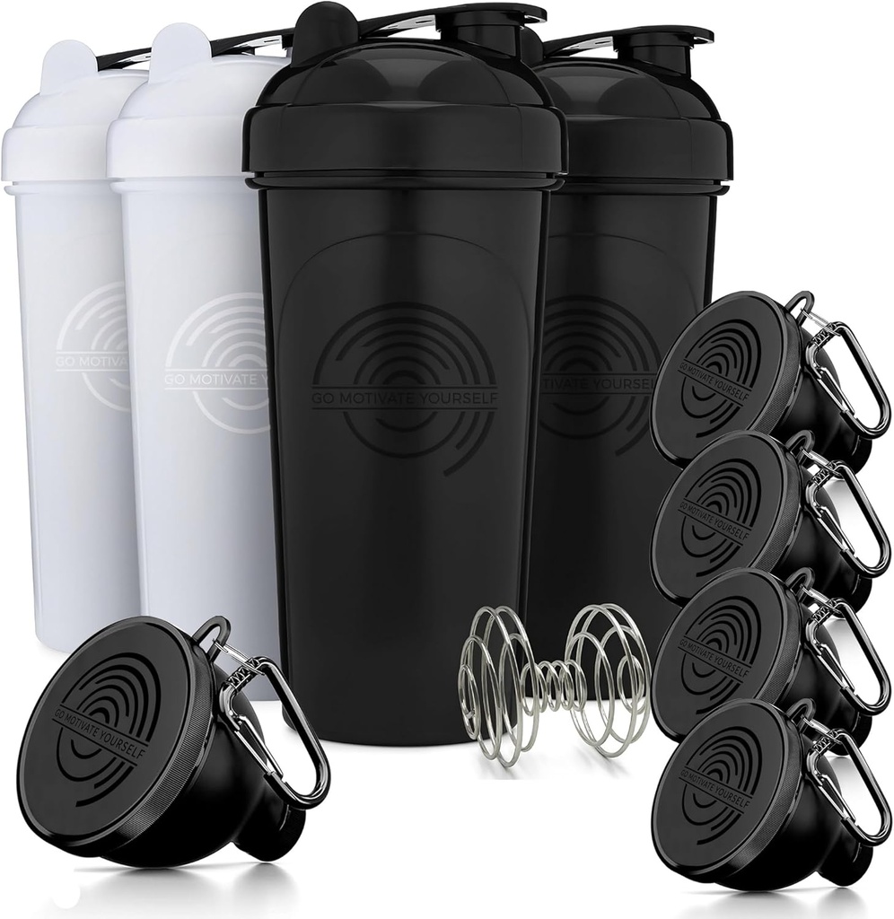 GOMOYOフィットネスバンドル - Agitator + 5-Packタンパク質ファネルとCarabiner、BPAフリー&ディッシュウォッシャーセーフ