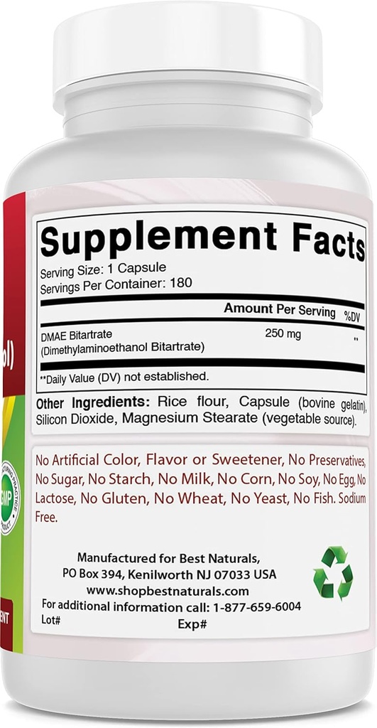 最高の自然な DMAE の補足 250 の mg 及びビタミン B1 として Thiamine Mononitrate 100 の mg